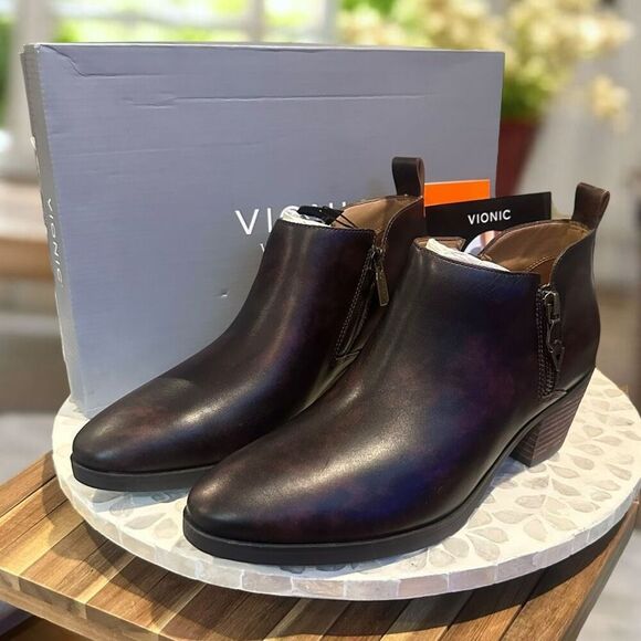 Vionic $170 Cecily Waterproof Leather Ankle Boot Dual Zip Orthotic Support Women - Picture 6 of 16